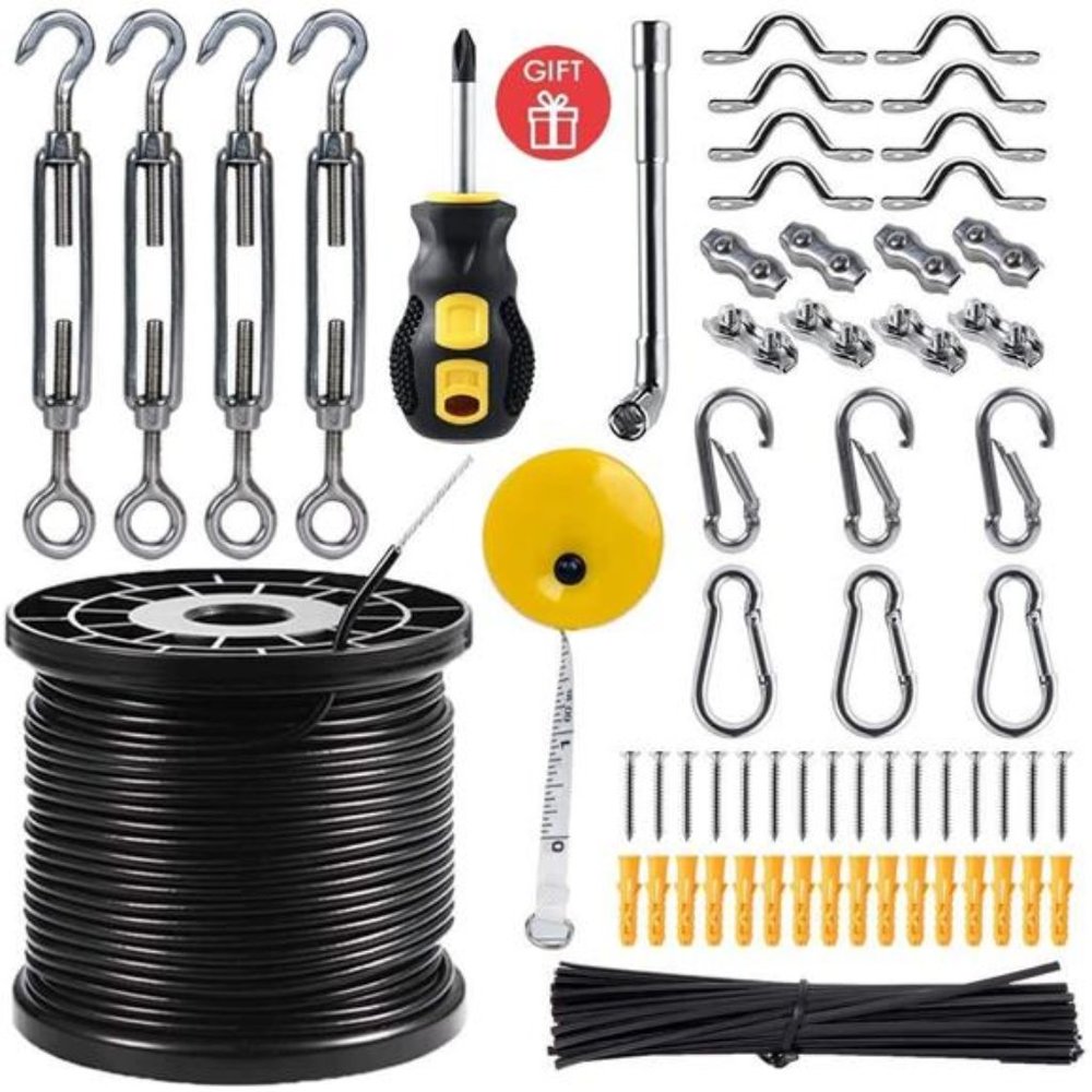 String Light Hanging Kit,Guide Wire for Outdoor String Lights, with 164 Ft Nylon